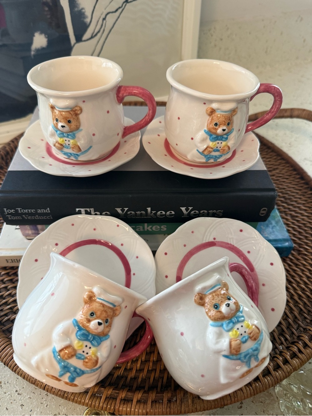 vintage children's ceramic teacups  set of 4 Battat Teddy Bear Tea Set